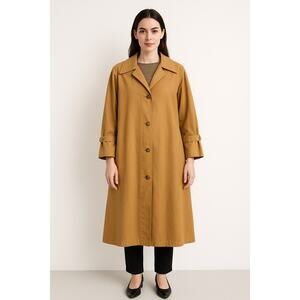 Geoffrey Beene 70s Tan Cotton Trench Coat, Houndstooth Lining, Minimalist 14